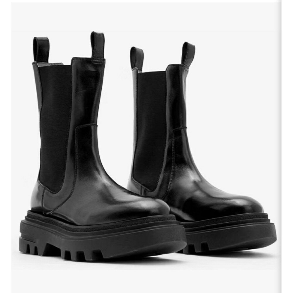 NIB AllSaints Alex Leather Chelsea Boots "Black Shine" finish Sz 36 #D1
